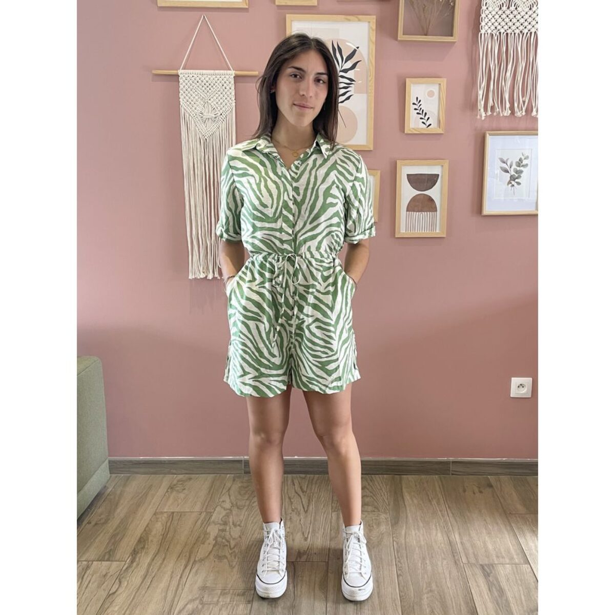 Lena - Combi short zébrée verte